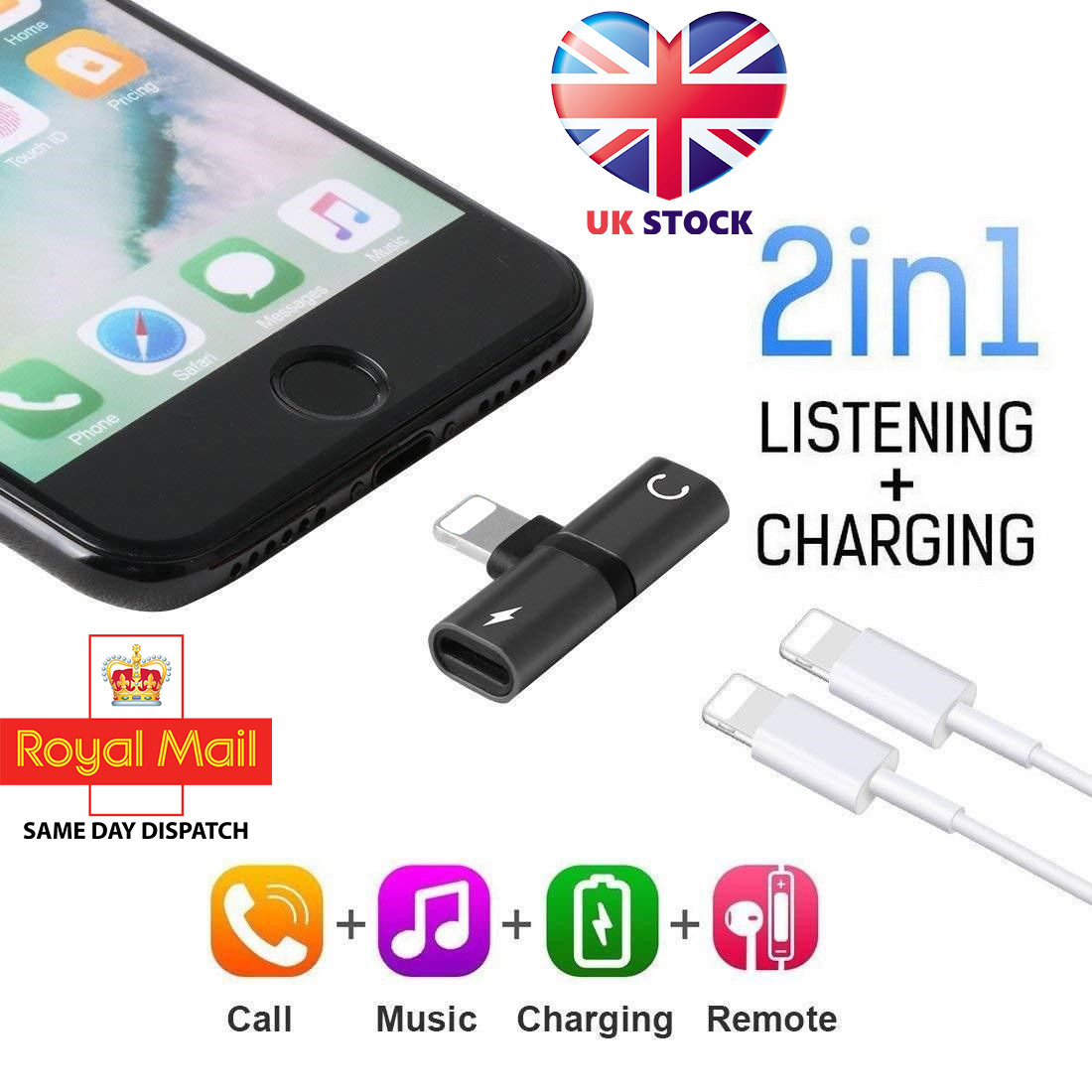 Adapter For iPhone 11 7 8 X XS XR Earphone Headphone Audio Charger UK